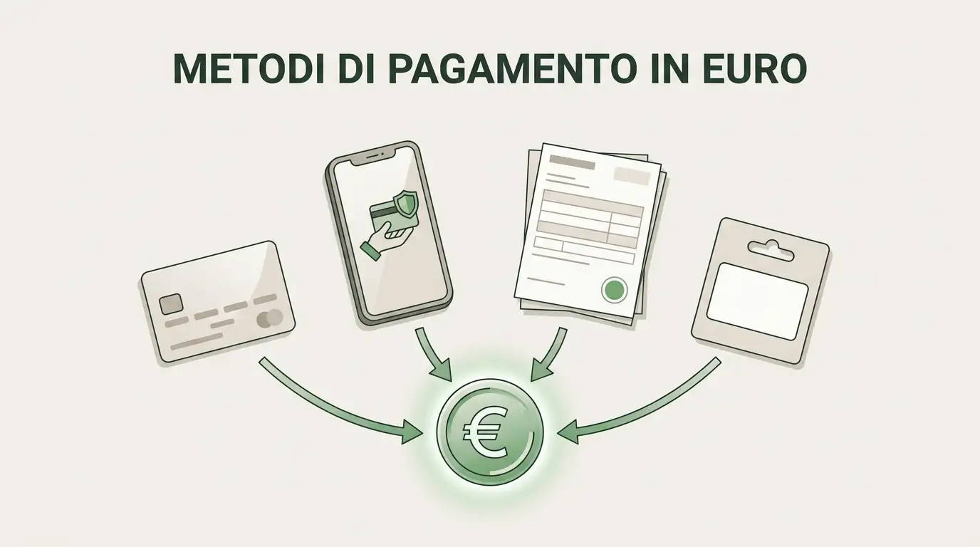 Carta, wallet digitale, bonifico e ricarica per operazioni in euro